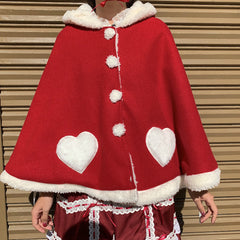 Girl Christmas Short Cloak Warm Cloak Cat Ears Heart-shaped Pocket Hood