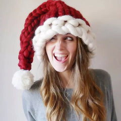Christmas Hats Women Children Winter Soft Woolen Knitted With Ball Santa Claus Caps Family Kids Adult New Year Gift Hat