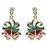 Christmas Jewelry Crystal Rhinestone Twin Bell Holiday Dangle Earrings