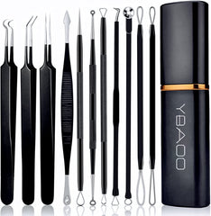 Pimple Popper Tool Kit 11 Pcs, Blackhead Remover Pimple Extractor Tools with Metal Case for Quick and Easy Removal of Blackheads,Pimples,Whiteheads,Zit Popper,Forehead,Facial and Nose (Black)