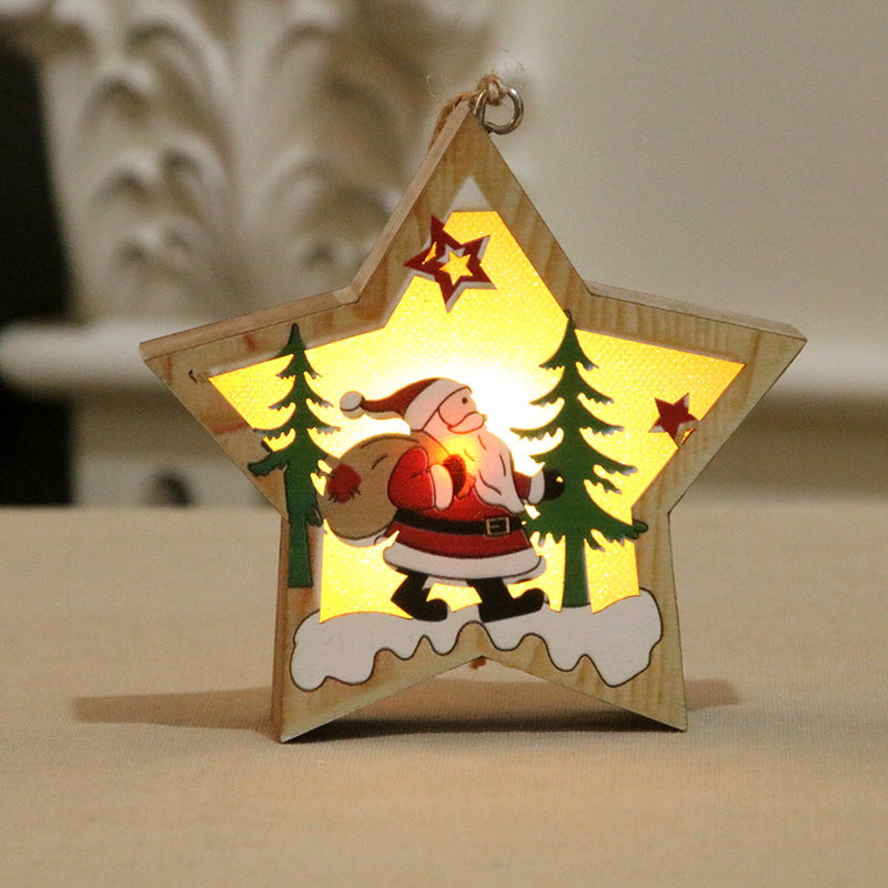 LED Light Wooden Hanging Pendants Christmas Decorations