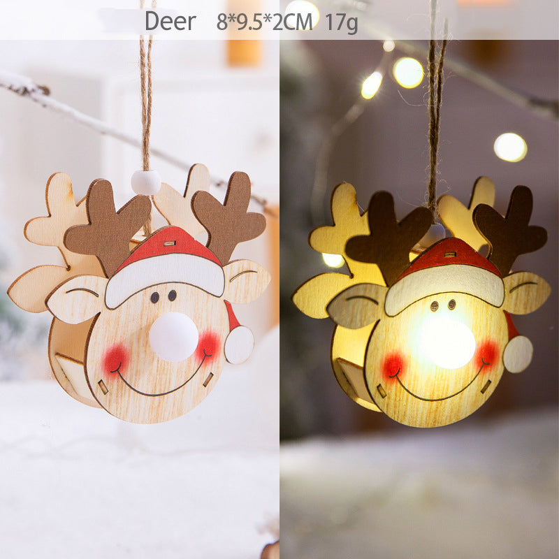 LED Light Wooden Hanging Pendants Christmas Decorations