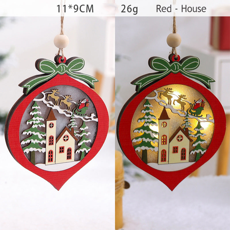 LED Light Wooden Hanging Pendants Christmas Decorations