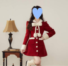 Women's Winter Christmas New Year Red Woolen Coat